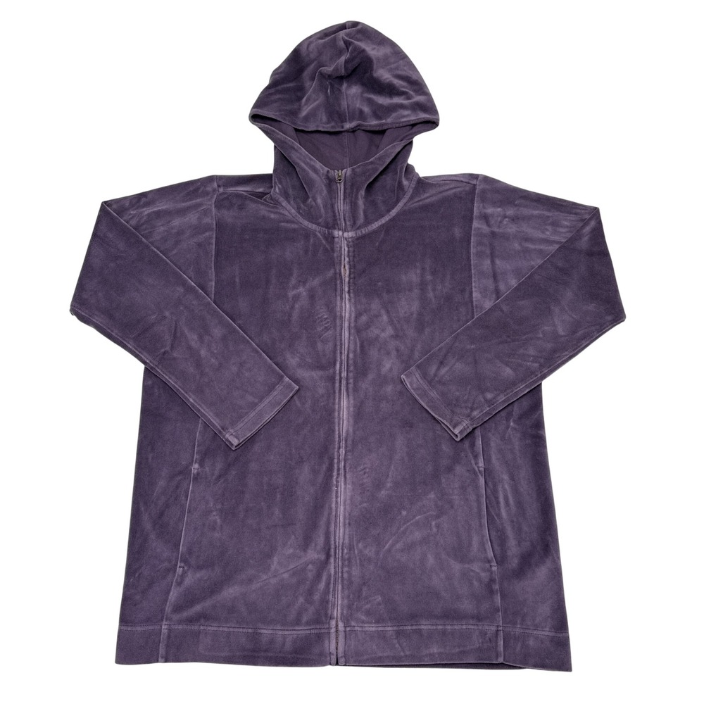 J Jill Pure Jill Sweatshirt Womens Size Medium Purple Full Zip Velour Velvet